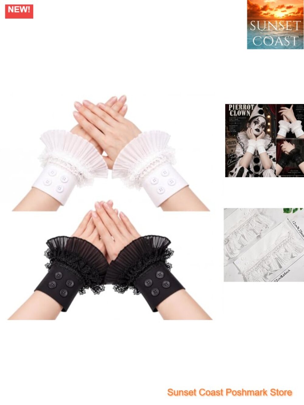 Lace Wrist Cuffs Ruffled Sleeves Clown Pierrot Costume Accessory Set